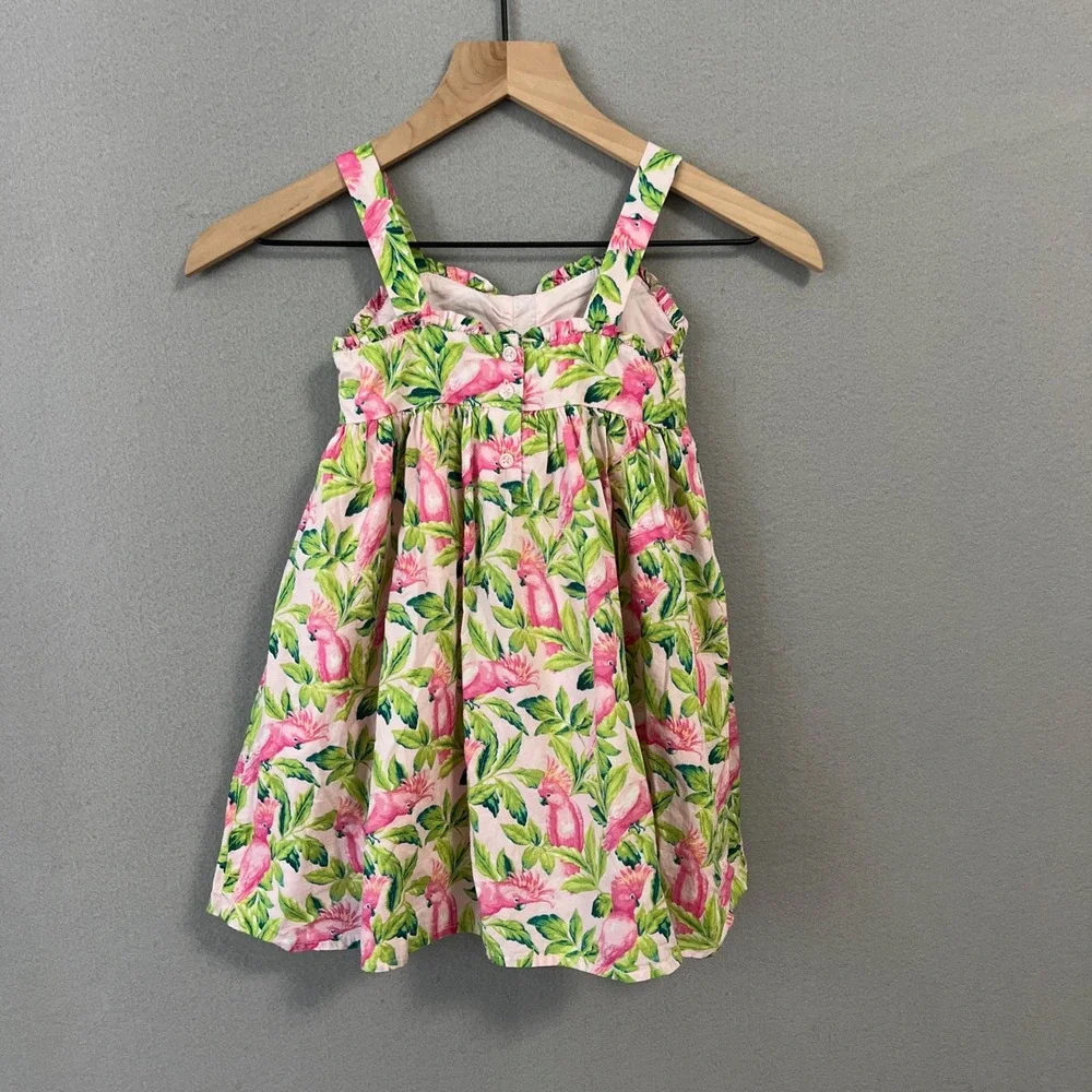 Janie and Jack Sun Dress Girls 5 Pink Tropical Cockatoo Floral Summer Preppy